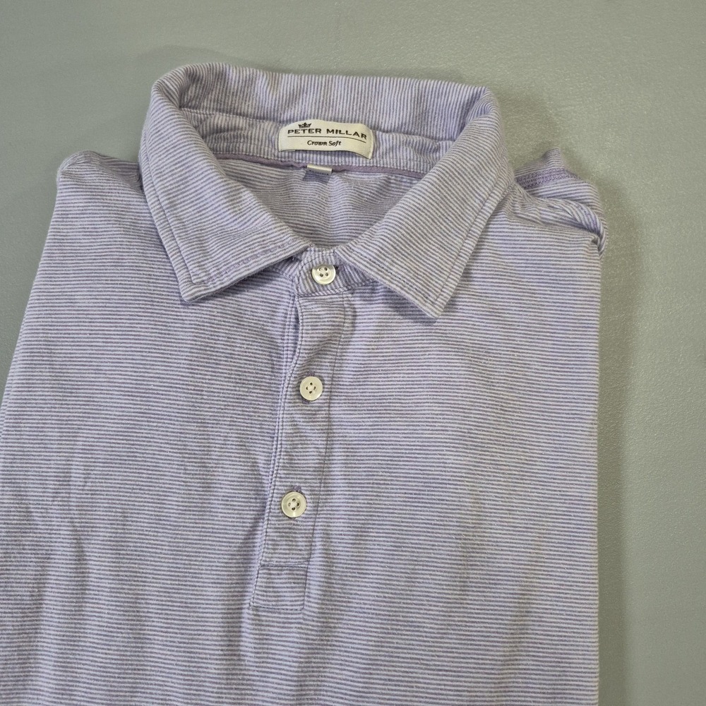 Peter Millar Polo Mens XL Lavender Stripe Crown Soft Golf Pima Cotton Silk